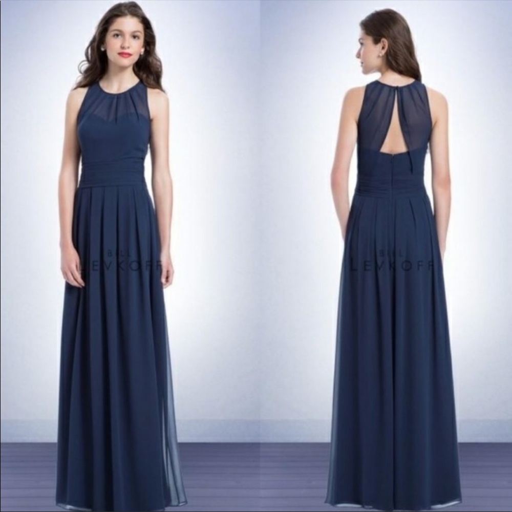Bill Levkoff Navy Mesh Chiffon Bridesmaid Dress #1165